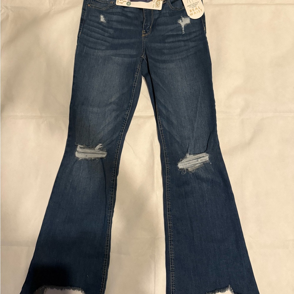 New Distressed Fit and Flare Denim Jeans